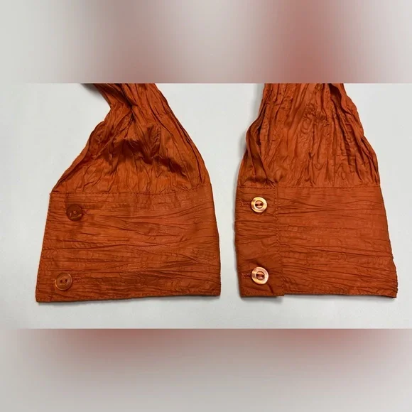 NWOT Clara Women's Vibrant Orange Crinkle Button-Down Shirt - Picture 13 of 15